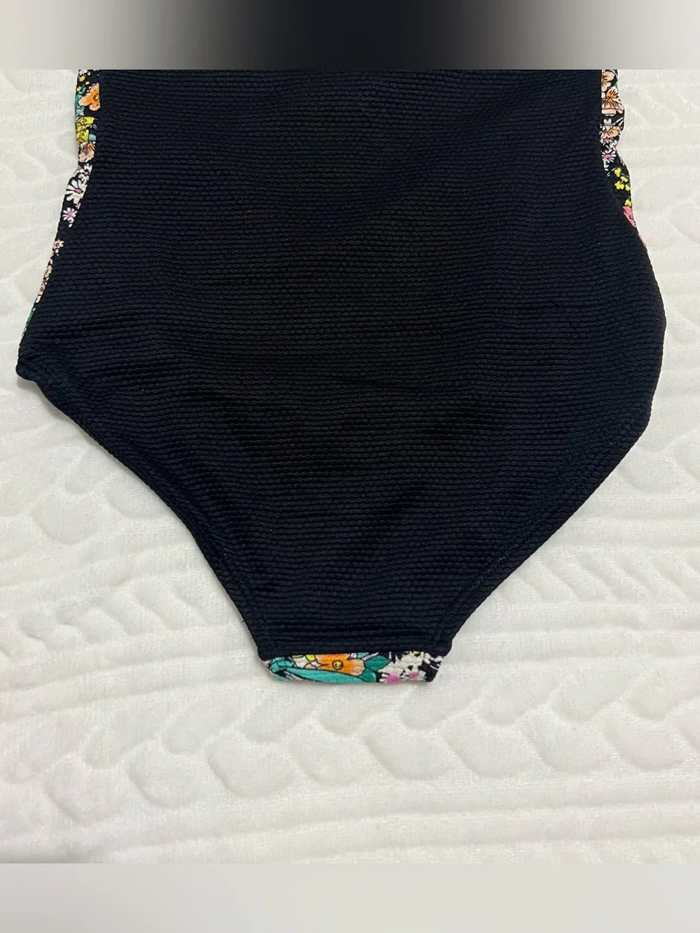💗 Art Class - Girls Black Floral Cutout Swimsuit with Pink, Yellow, Teal Flowers